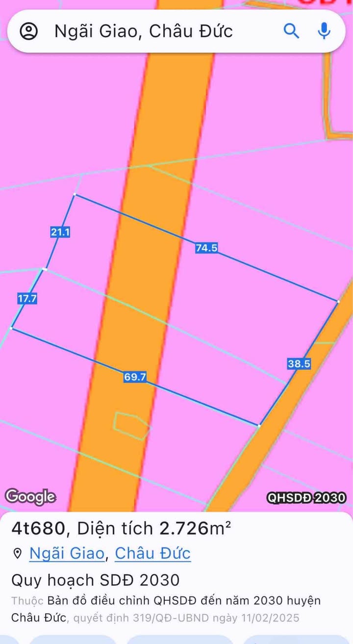 Đất nền 2.700m² tại Ngãi Giao, Châu Đức - Giá chỉ 4.68 tỷ, có sổ hồng riêng!