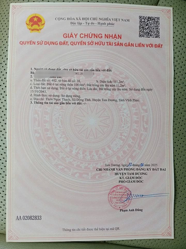 Đất nền Hoàng Hoa Tam Dương 225m² giá 1 tỷ - Sổ đỏ chính chủ