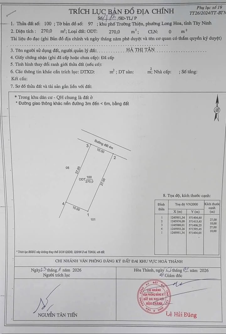 Đất thổ cư 270m² tại 64 Nguyễn Văn Linh, P. Long Hoa, Tây Ninh - Giá chỉ 2.403 tỷ!