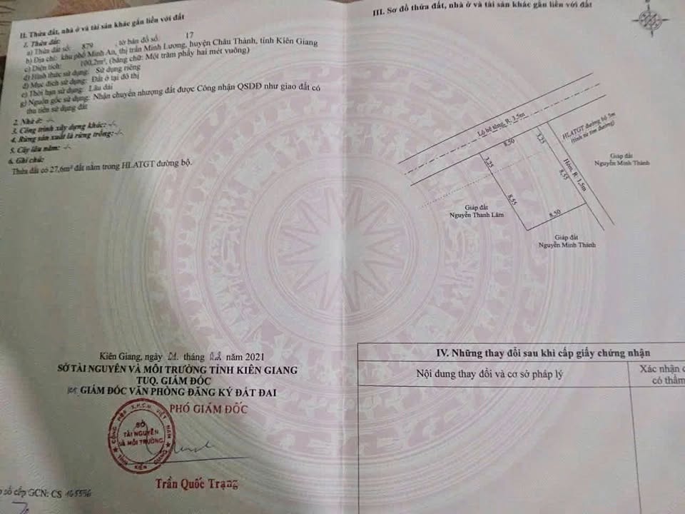 Đất nền Khu phố Minh An, Thị trấn Minh Lương 100m² giá 750 triệu - Sổ hồng chính chủ!