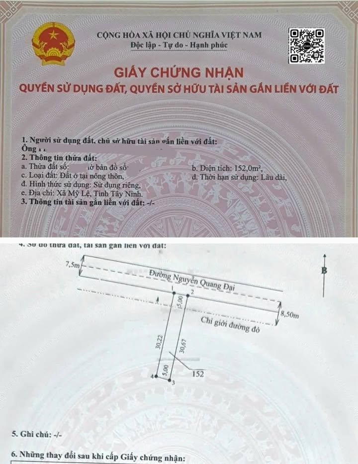 Đất nền 150m² tại Mỹ Lệ, Cần Đước - Đường nhựa Nguyễn Quang Đại, giá 1.2 tỷ - Cơ hội đầu tư tuyệt vời!