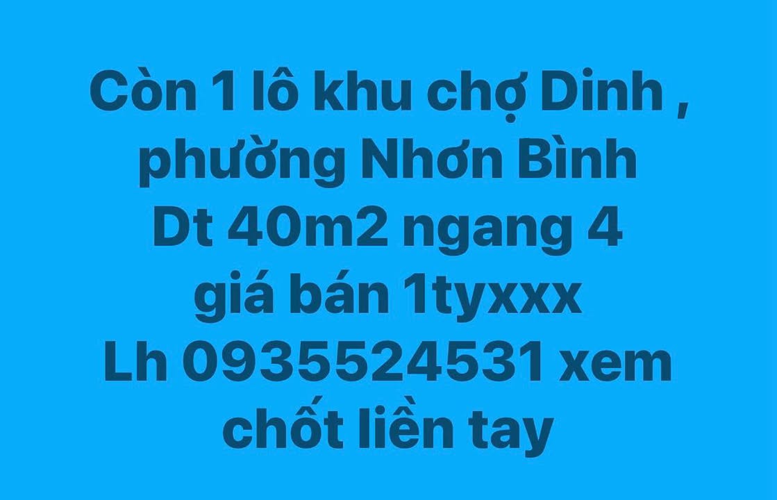 Đất nền khu chợ Dinh, phường Nhơn Bình 40m² giá 1 tỷ - Cơ hội đầu tư hấp dẫn!