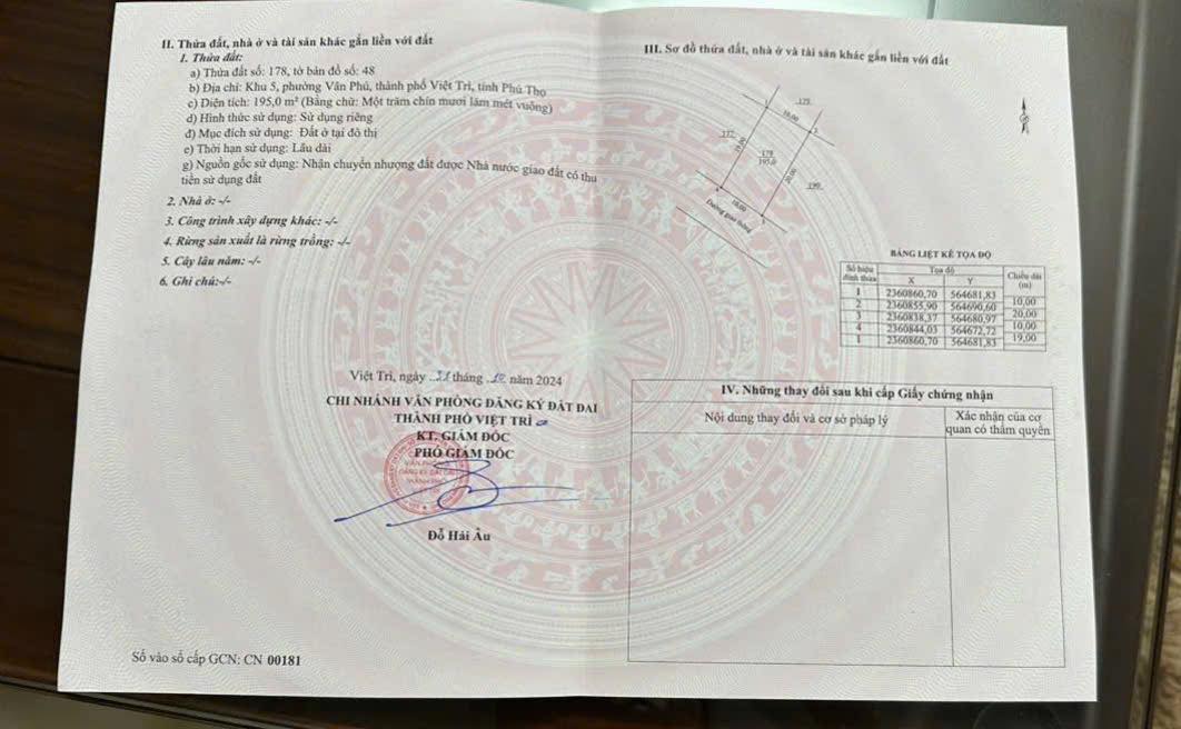 Đất nền chính chủ Tân Dân 195m² giá 6 tỷ - Mặt tiền 10m thuận lợi kinh doanh!