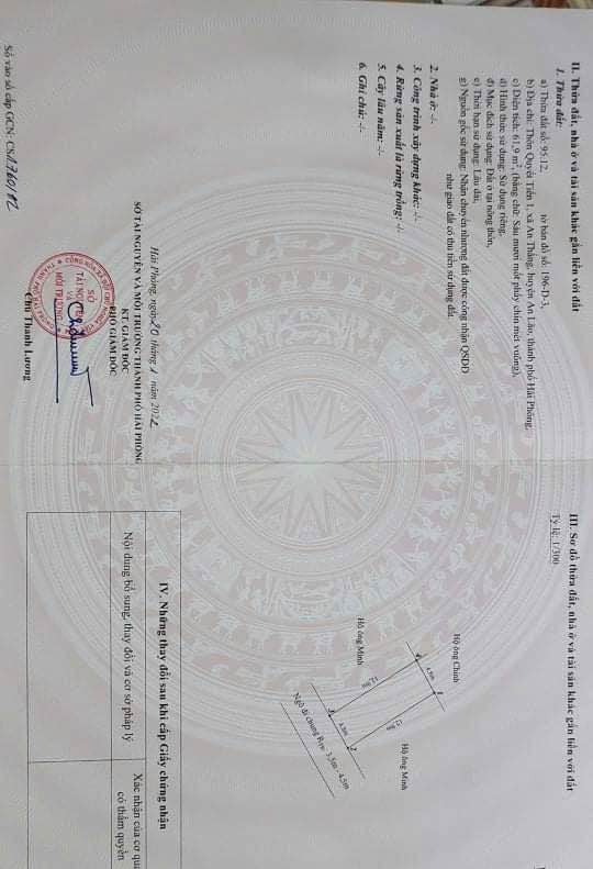 Đất thổ cư 62m² tại xã Quyết Tiến, huyện Tiên Lãng - Giá đầu tư chỉ 900 triệu!