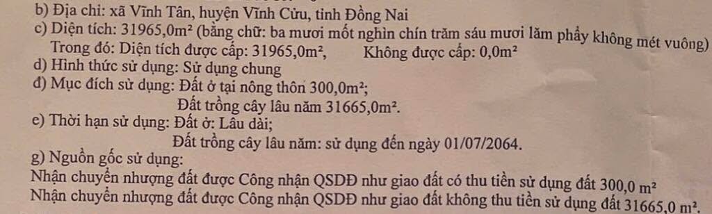 Đất Farm Ấp 5, Xã Vĩnh Tân, 31.665m² giá 31.665 tỷ - Tiềm năng đầu tư vượt trội!