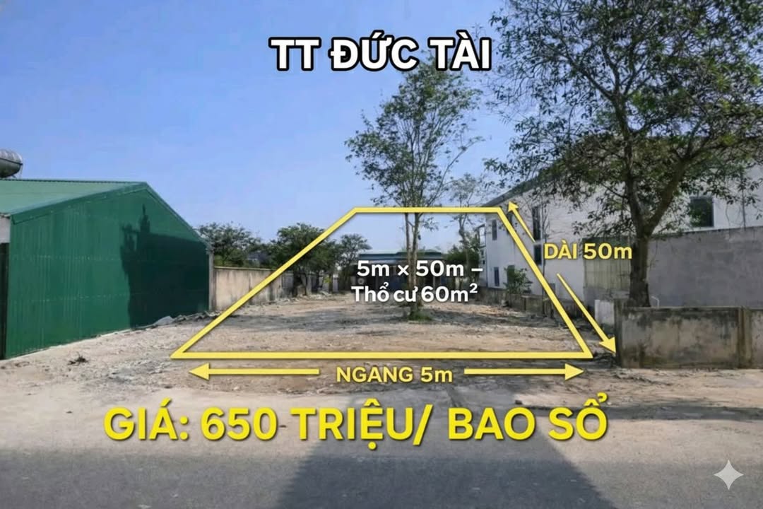 Đất thổ cư Thị trấn Đức Tài 60m² giá 650 triệu - Đầu tư lý tưởng