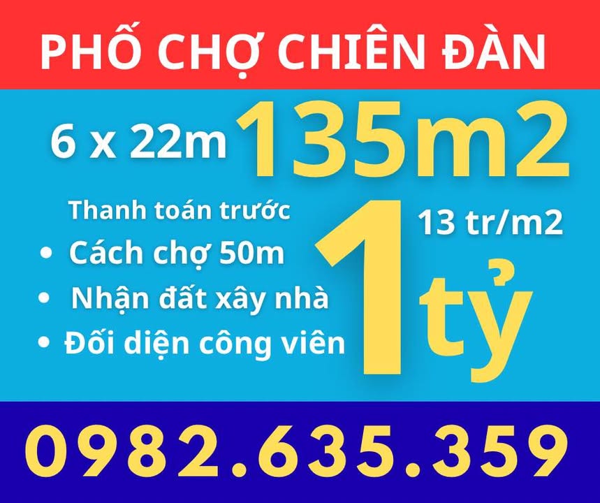 Đất nền Phố chợ Chiên Đàn - 135m² chỉ 1.755 tỷ - Đối diện công viên