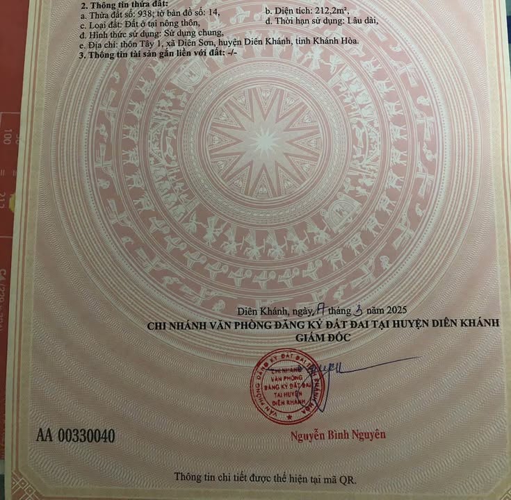 Đất Diên Sơn, Huyện Diên Khánh 212,2m² giá 1,59 tỷ - Vị trí cao ráo, không ngập lụt!