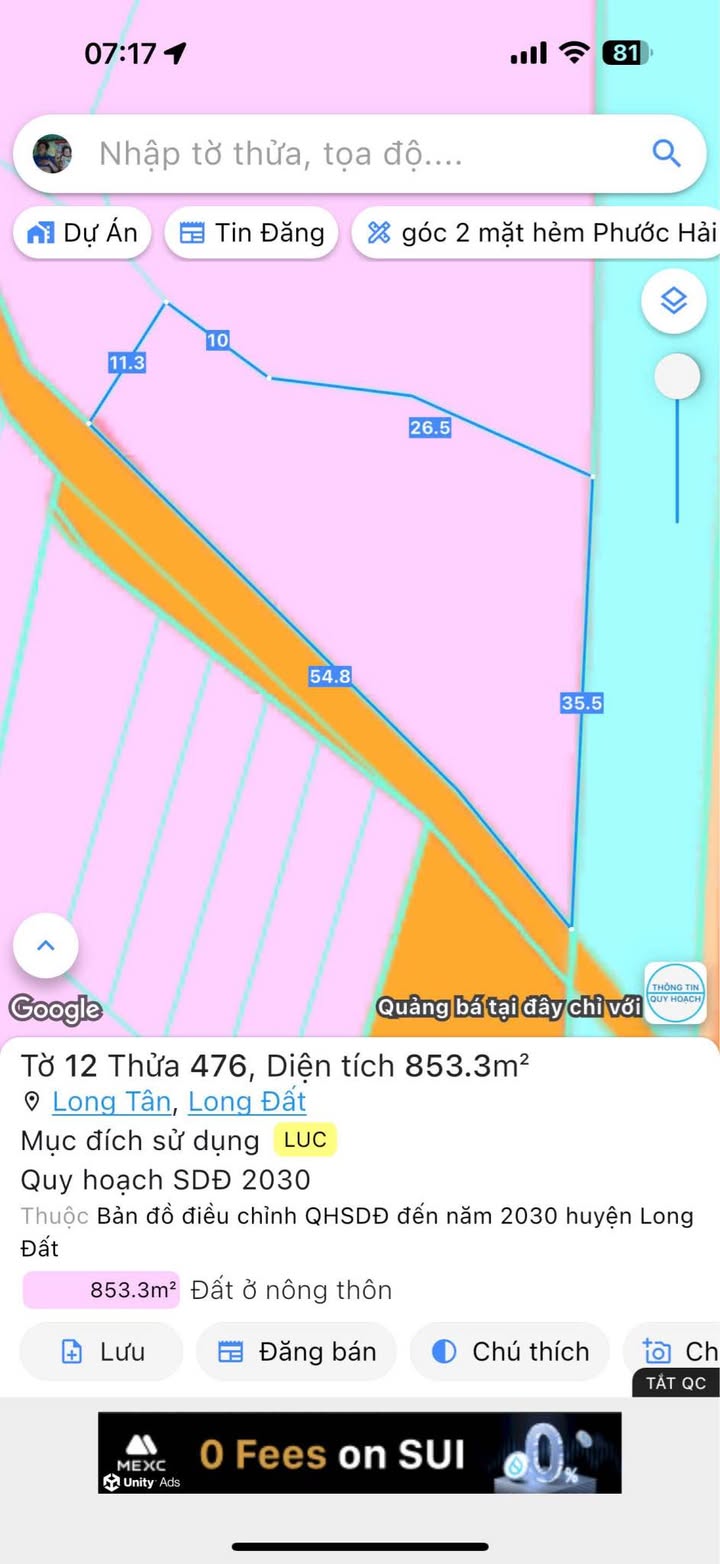 Đất thổ cư 200m² tại Long Tân, 724m² giá 2.4 tỷ - Cơ hội đầu tư hấp dẫn!