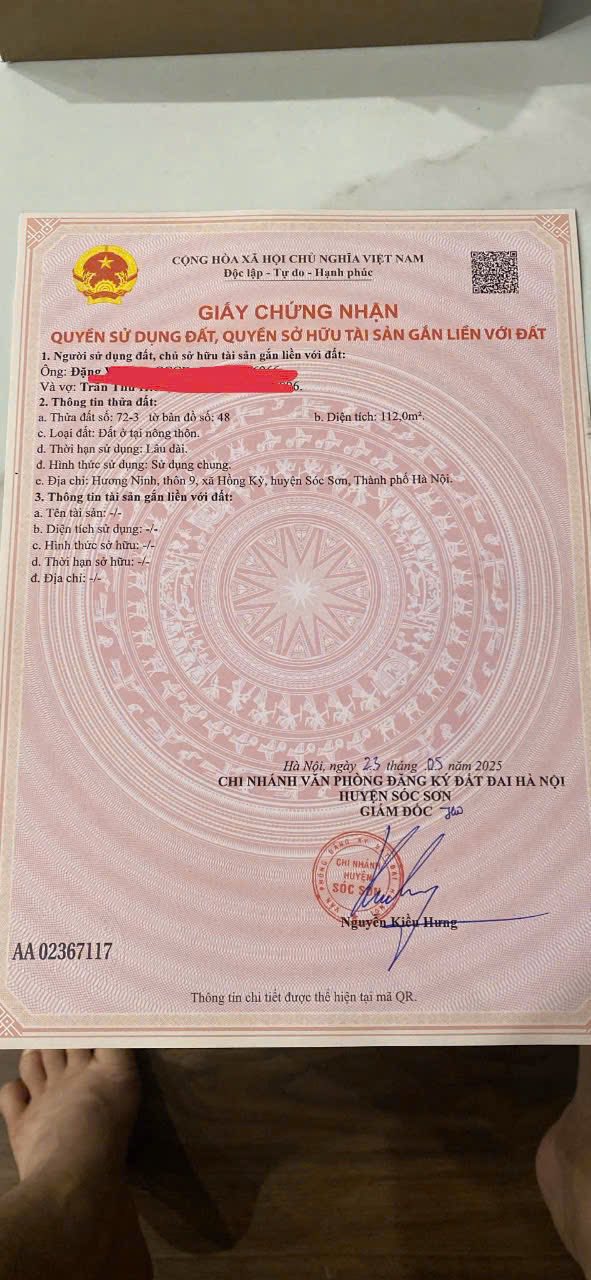 Đất nền Xã Hương Sơn, Huyện Mỹ Đức 112m² giá 1.6 tỷ - Đường ô tô vào tận nơi!