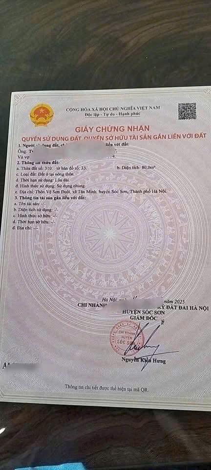 Đất thổ cư 80m² tại Tân Minh, Sóc Sơn - Giá rẻ, đầy tiềm năng!