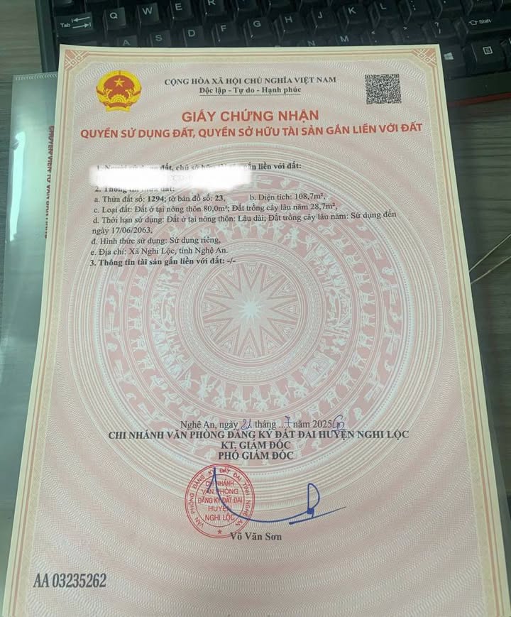 Đất nền Nghi Diên, Nghi Lộc 108.7m² giá 1 tỷ - Gần chợ chỉ 100m!