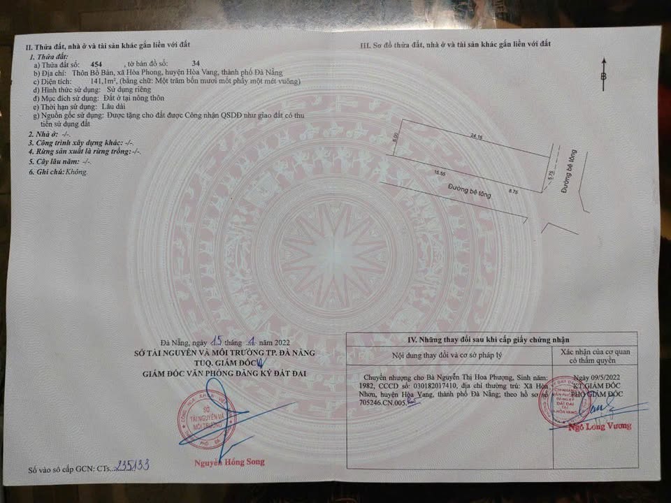 Đất nền thôn Bồ Bản, xã Hòa Phong, Đà Nẵng 141m² - Đầu tư sinh lời tuyệt vời!