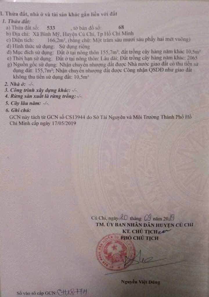 Đất nền xã Bình Mỹ, Củ Chi 165m² - Sổ đỏ chính chủ, giá thỏa thuận!