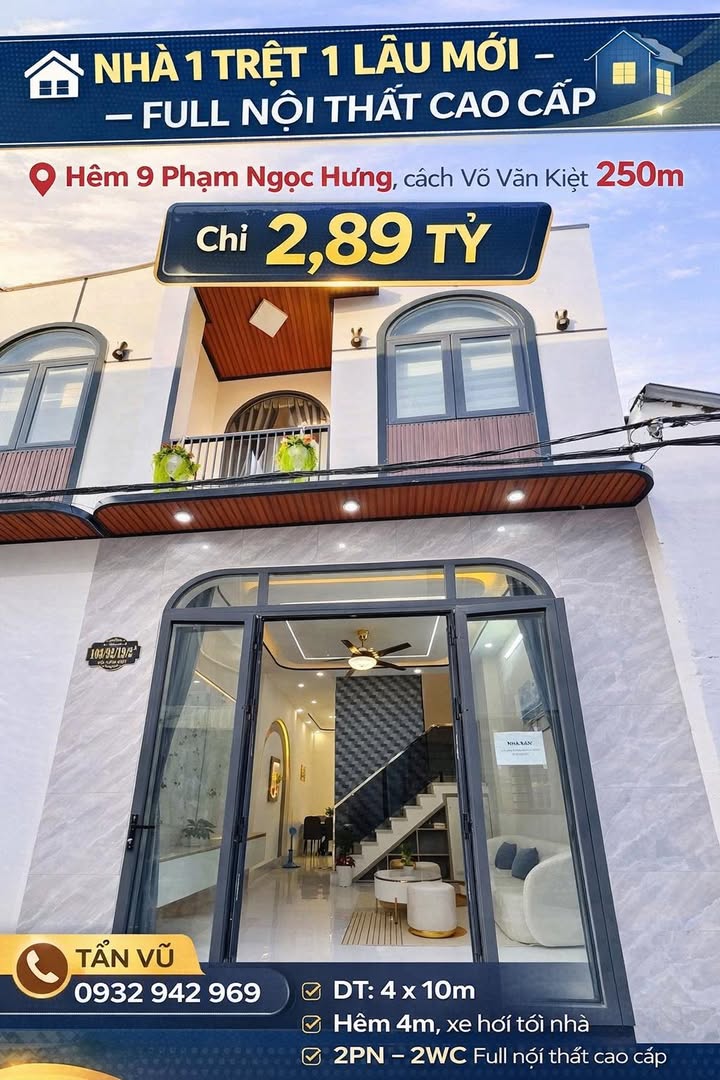 Nhà 1 Trệt 1 Lầu Phạm Ngọc Hưng 40m² giá 2,89 tỷ - Thiết kế hiện đại, Full nội thất!