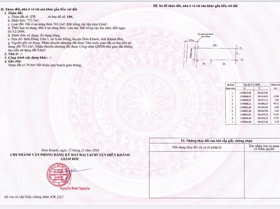 Đất ở Xã Diên Toàn, Huyện Diên Khánh 772m² giá 2.8 tỷ - Sẵn sàng chia lô!