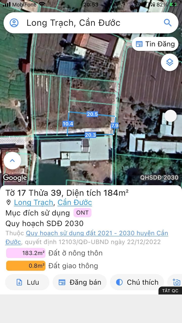 Đất nền 2 mặt tiền xã Long Trạch 179m² giá 1.57 tỷ - Cơ hội đầu tư hấp dẫn!