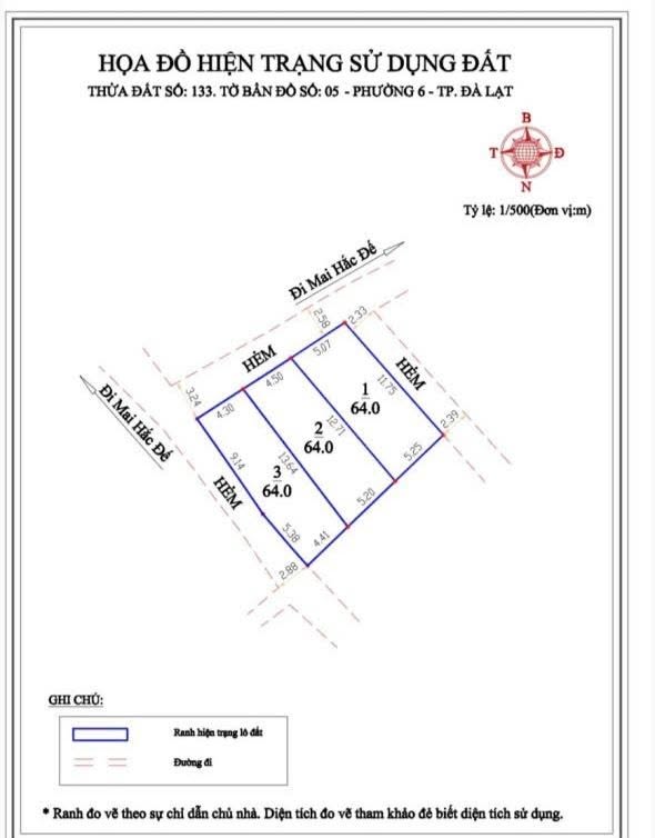 Đất nền liên kế Mai Hắc Đế, Đà Lạt 64m² giá 3.5 tỷ - Sổ đỏ chính chủ!