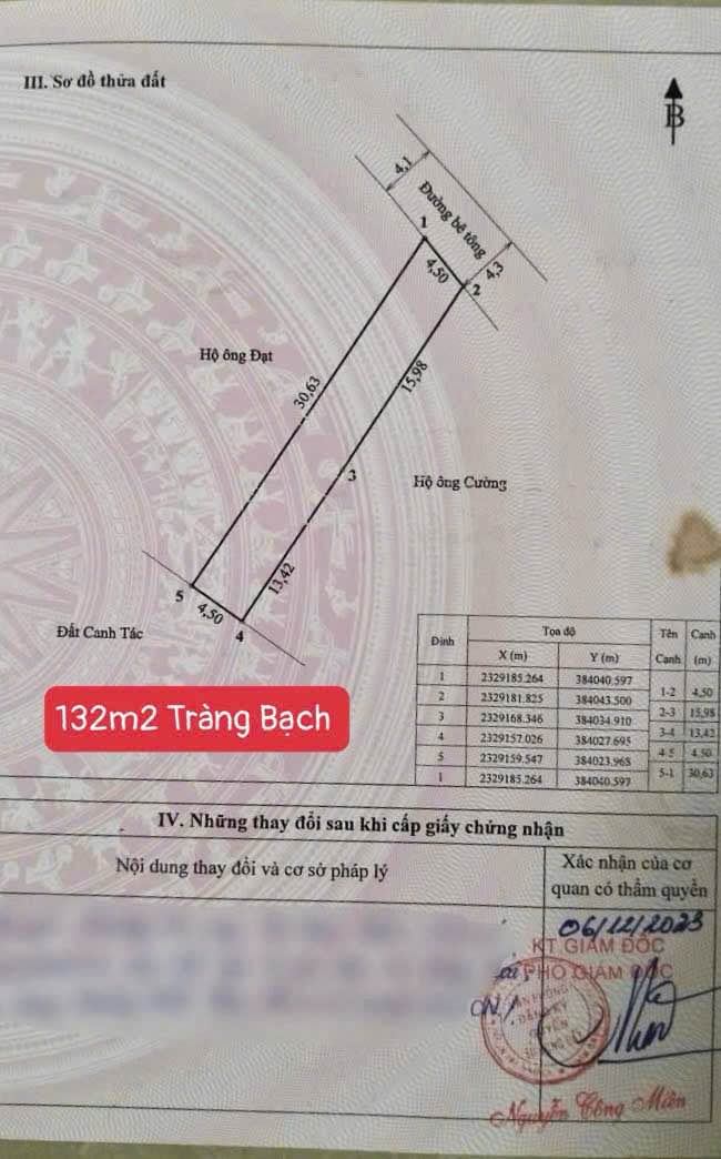Đất nền Khu Tràng Bạch, Phường Hoàng Quế 132m² giá 1 tỷ - Đất vuông, pháp lý rõ ràng!