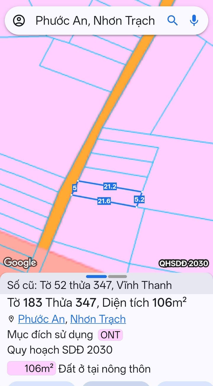 Đất thổ cư 106m² Vĩnh Thanh Nhơn Trạch giá 1.85 tỷ - Thương lượng nhẹ!