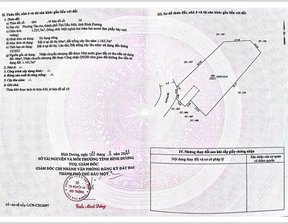 Đất vườn Phường Tân An 1225m² giá 3 tỷ - Đường xe tải thuận lợi