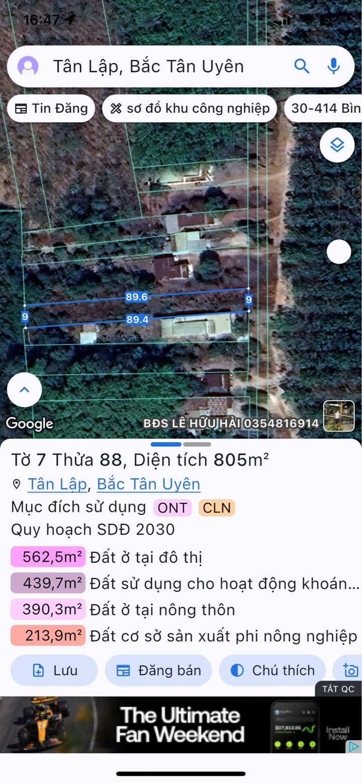 Đất nền Tân Lập, Bắc Tân Uyên 801m² giá 2 tỷ - Sổ hồng chính chủ, thổ cư 100%!