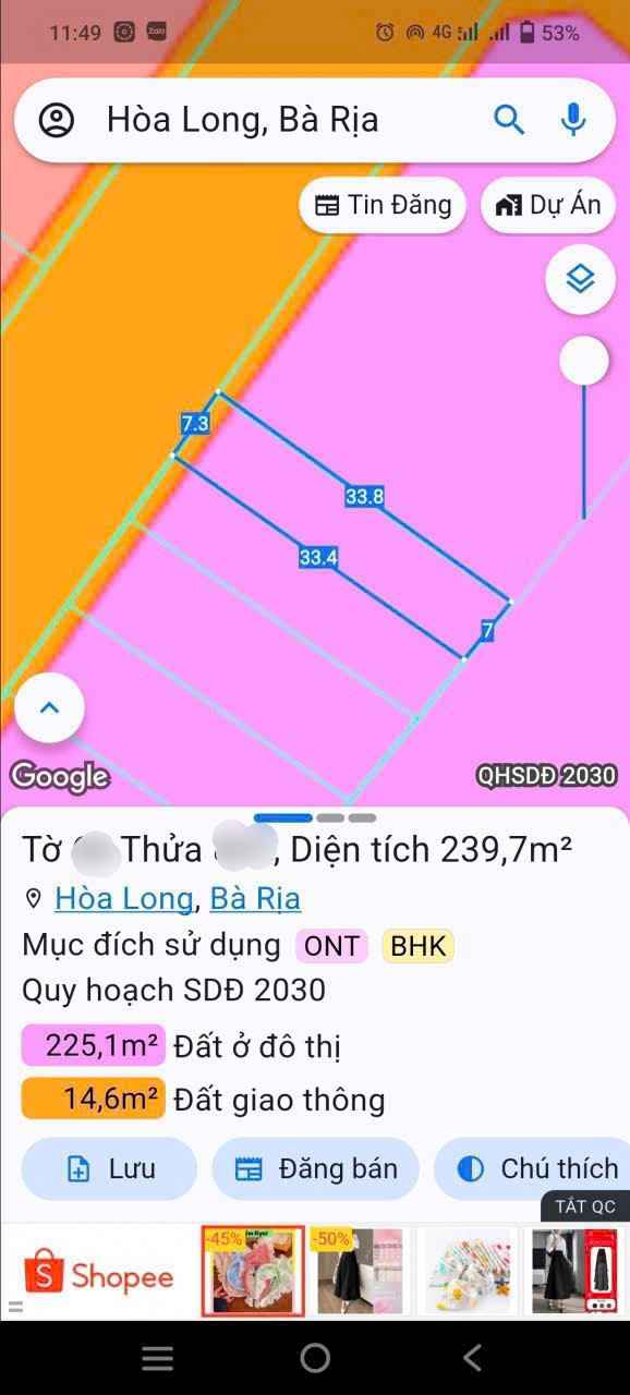 Đất nền Bà Rịa - Phường Long Tâm - 238m² giá 2.8 tỷ - Mặt tiền đường D7 thuận tiện kinh doanh!