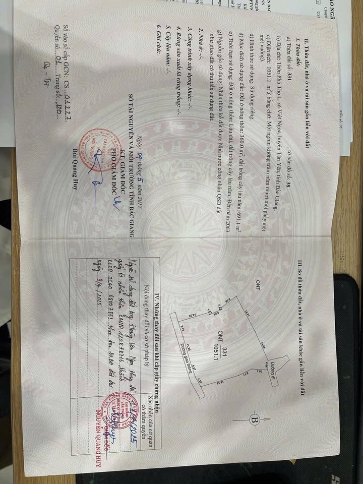 Đất nền Xã Việt Ngọc, Huyện Tân Yên, 1000m² - Gần trung tâm, giao thông thuận lợi!