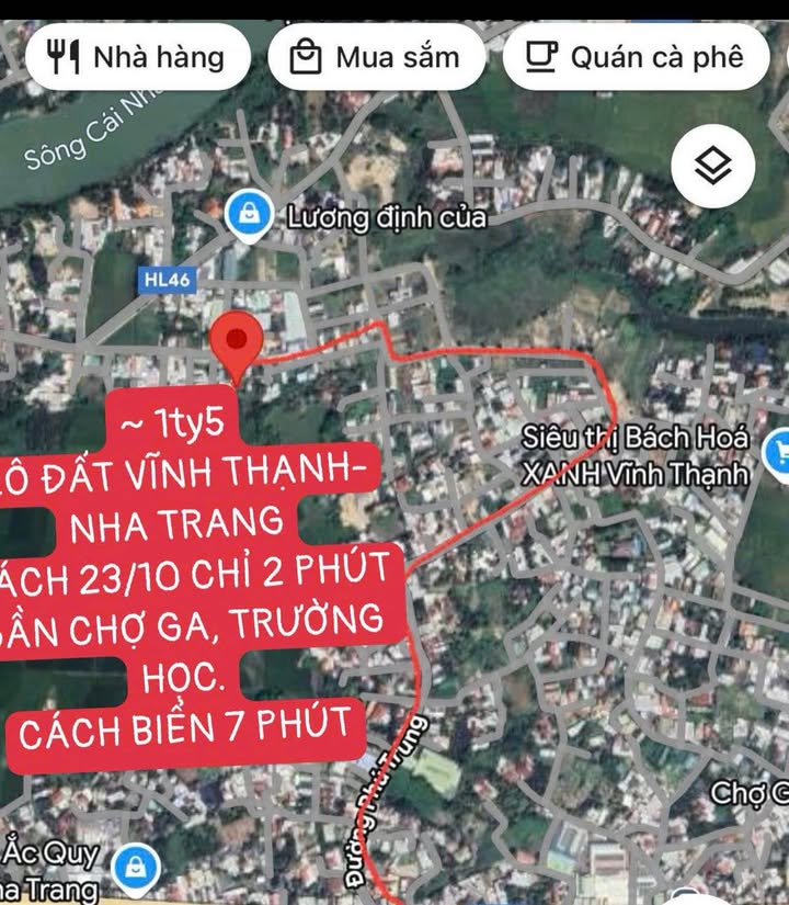 Đất thổ cư Vĩnh Thạnh Nha Trang 71.5m² giá 1.5 tỷ - Vị trí đắc địa gần biển!