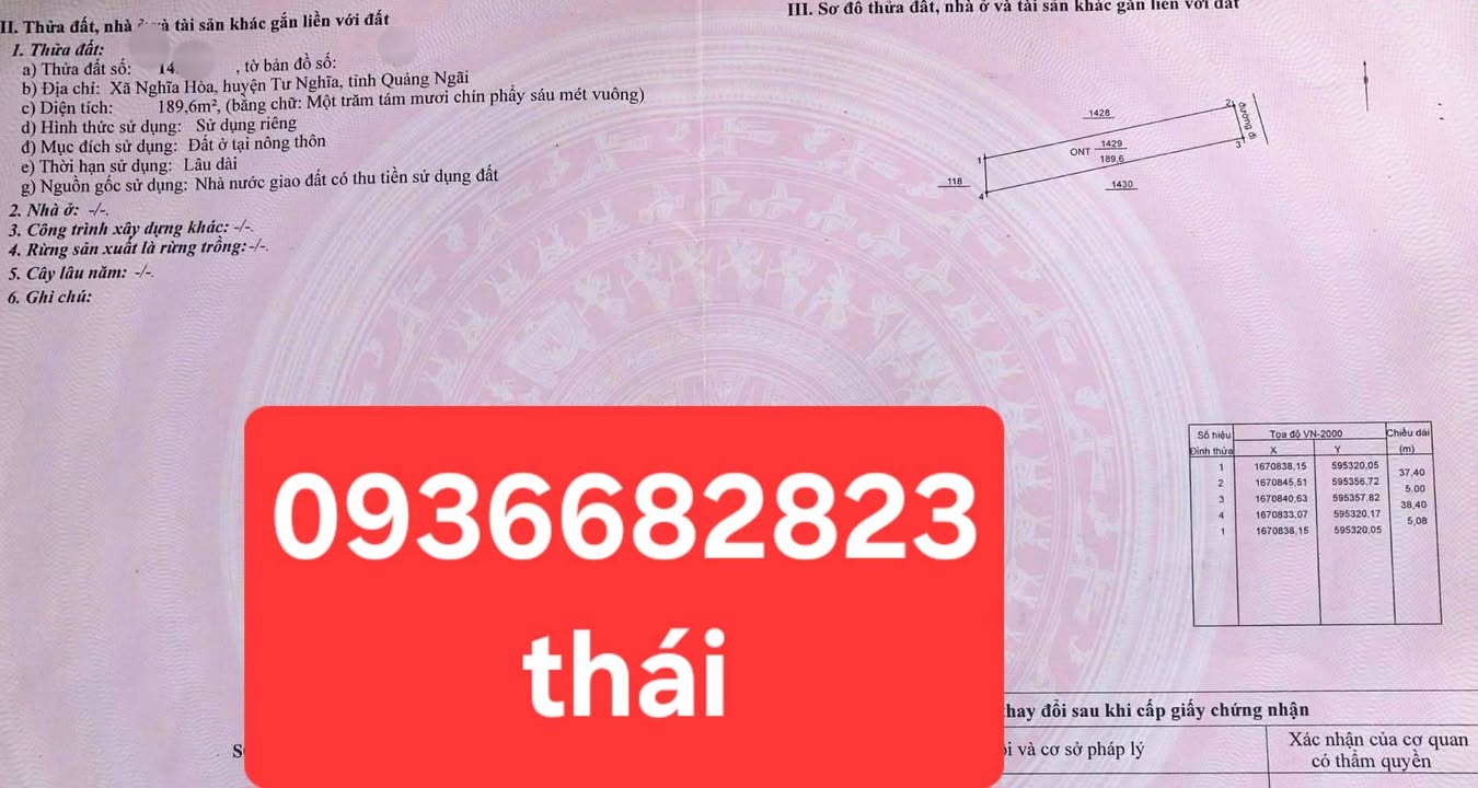 Đất nền Nghĩa Hòa, Quảng Ngãi 185m² - Vị trí đắc địa, gần khu du lịch Coastal, giá tốt!