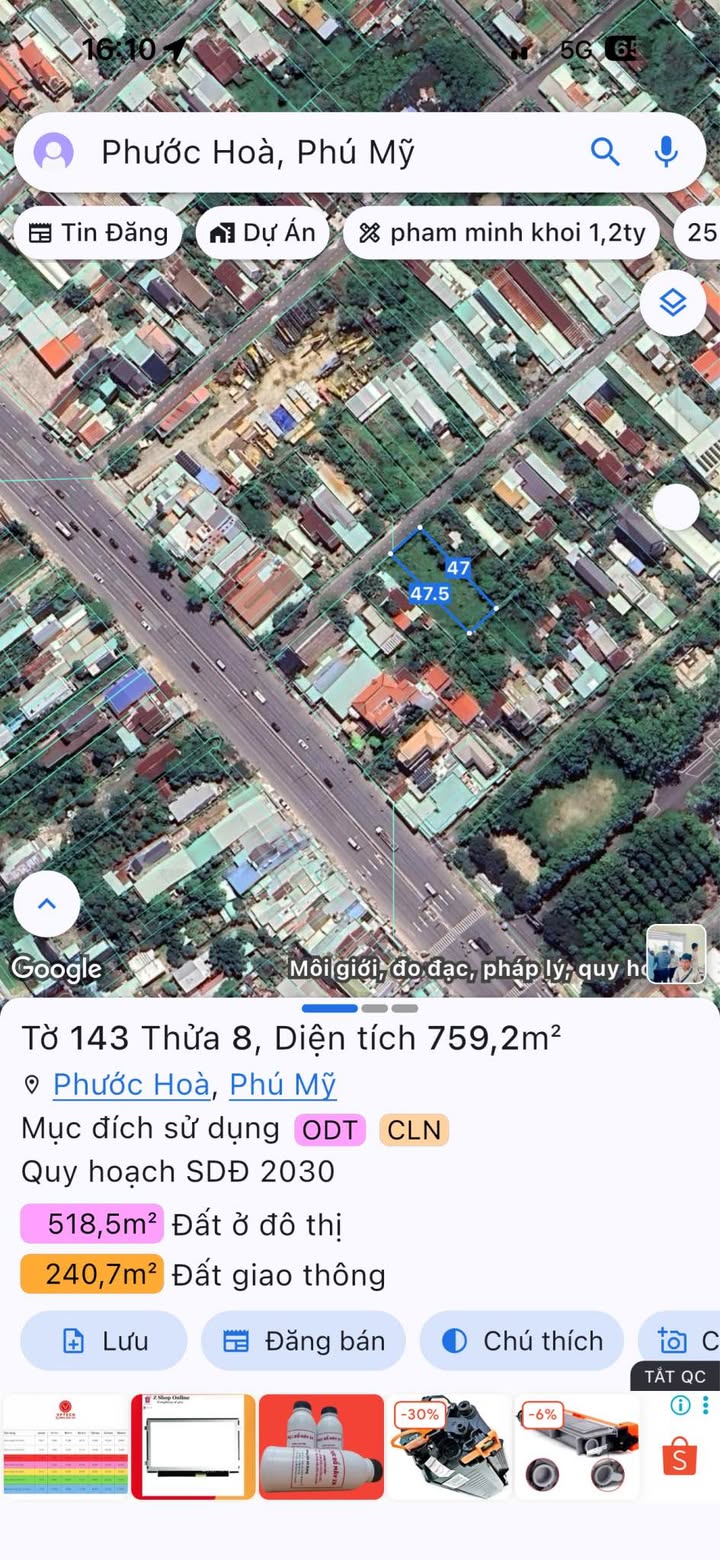 Lô Đất Tại Đường Lam Sơn, Phú Mỹ 705m² giá 7 tỷ - Phù hợp làm kho bãi, nhà xưởng!