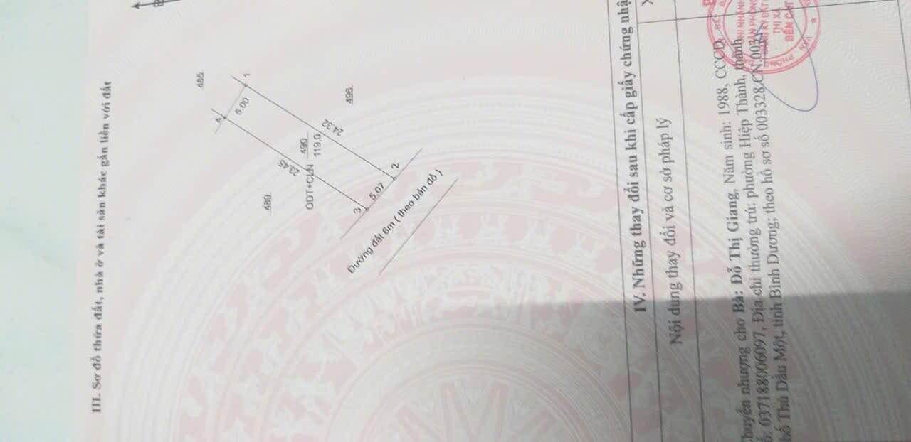 Đất nền khu 4 Tân Định, Bến Cát 120m² giá 950 triệu - Sổ đỏ chính chủ