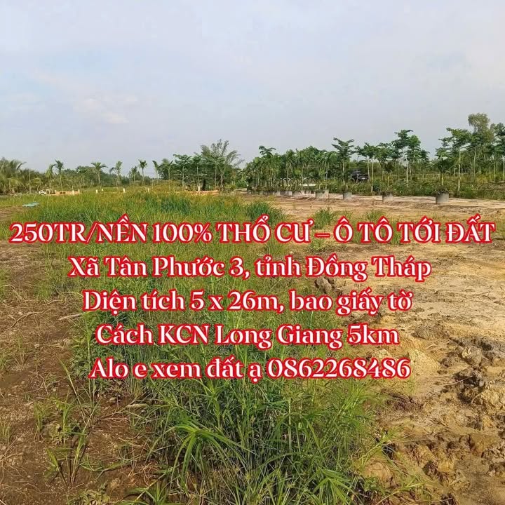 Đất nền 130m² tại Xã Tân Phước, Huyện Tân Hồng, chỉ 250 triệu - Tiềm năng đầu tư lớn!