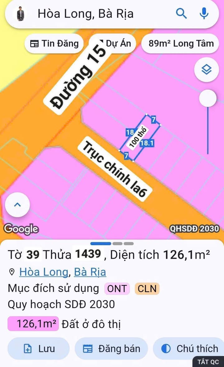 Đất nền mặt tiền đường Lan Anh 6, xã Hòa Long, 126m² - Giá tốt không thể bỏ lỡ!