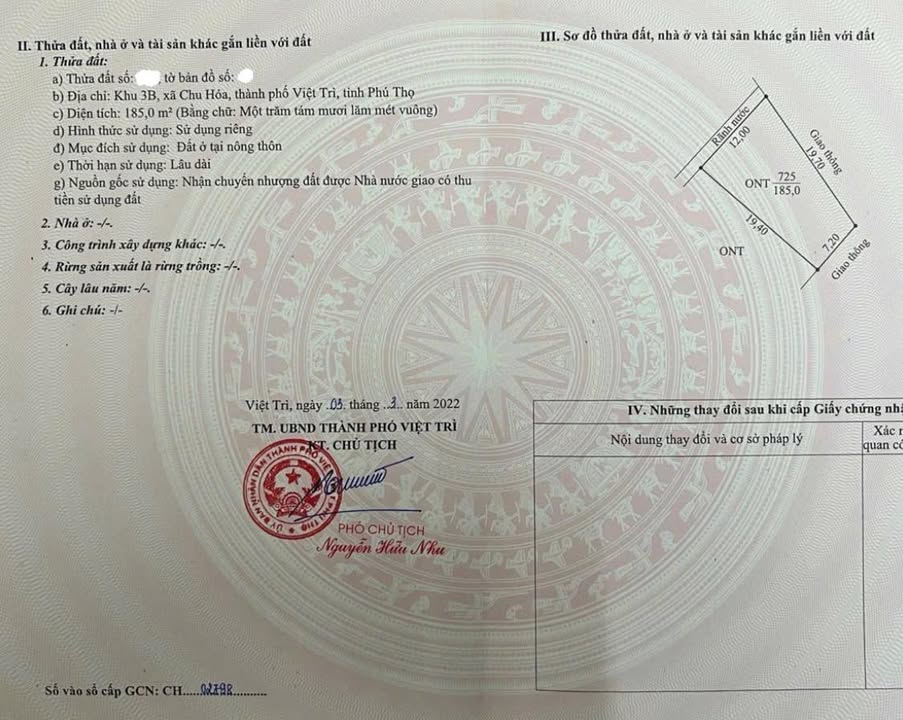 Đất thổ cư 185m² tại Khu đấu giá Hóc Đài, TP Việt Trì - Đầu tư sinh lời tốt!