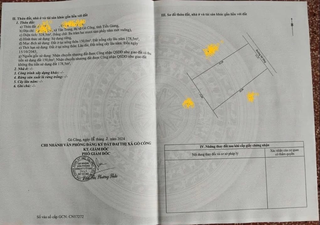 Đất mặt tiền đường bêtông 328.5m² tại Gò Công, giá 1.1 tỷ - Cơ hội đầu tư tuyệt vời!