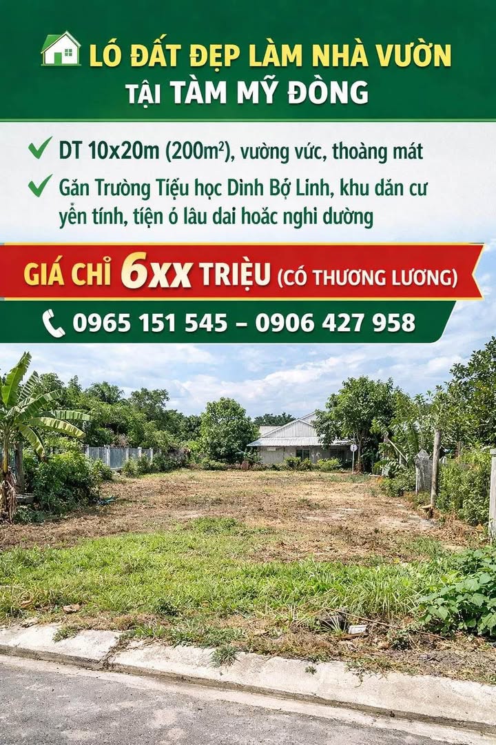 Đất nền Tam Mỹ Đông 200m² giá chỉ 600 triệu - Cơ hội đầu tư lý tưởng!