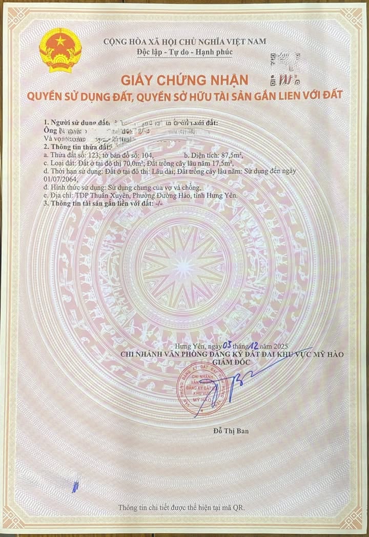 Đất ở Thuần Xuyên, Hưng Yên 91.3m² giá chỉ 2 tỷ - Vị trí đắc địa hiếm có!