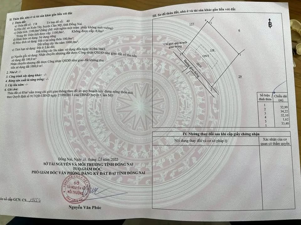 Đất Farm Xuân Tây, Cẩm Mỹ 1100m² giá thỏa thuận - Mặt tiền rộng thoáng