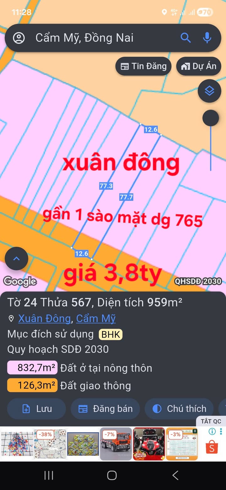 Đất nền 360m² xã Xuân Đông, huyện Cẩm Mỹ giá 3.8 tỷ - Cơ hội đầu tư hấp dẫn!