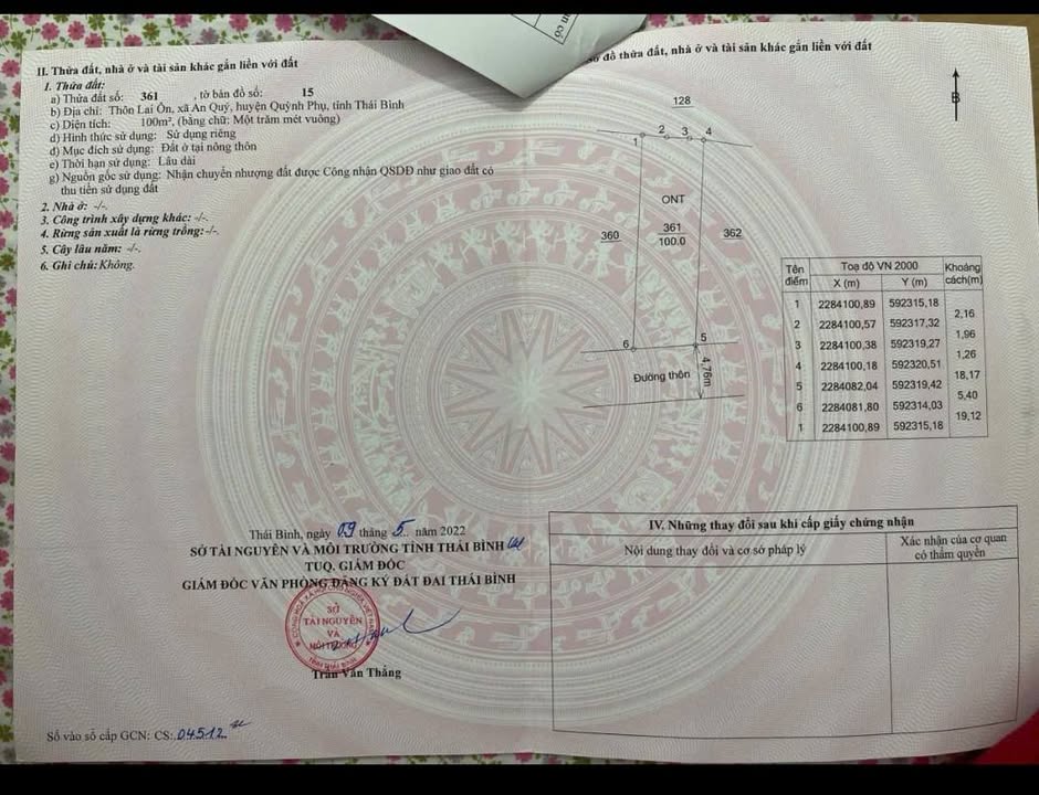 Đất nền An Quý - Quỳnh Phụ, Thái Bình 100m² giá 800 triệu - Đường ô tô thông thoáng!