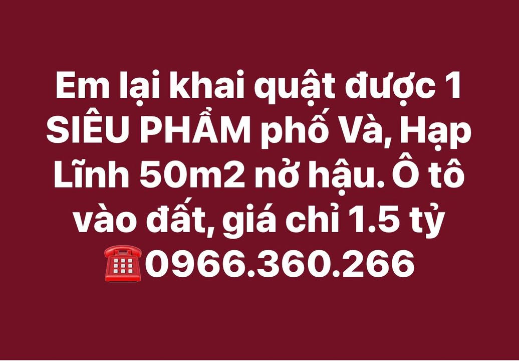 Đất nền phố Và, Hạp Lĩnh 50m² giá 1.5 tỷ - Ô tô vào tận đất!
