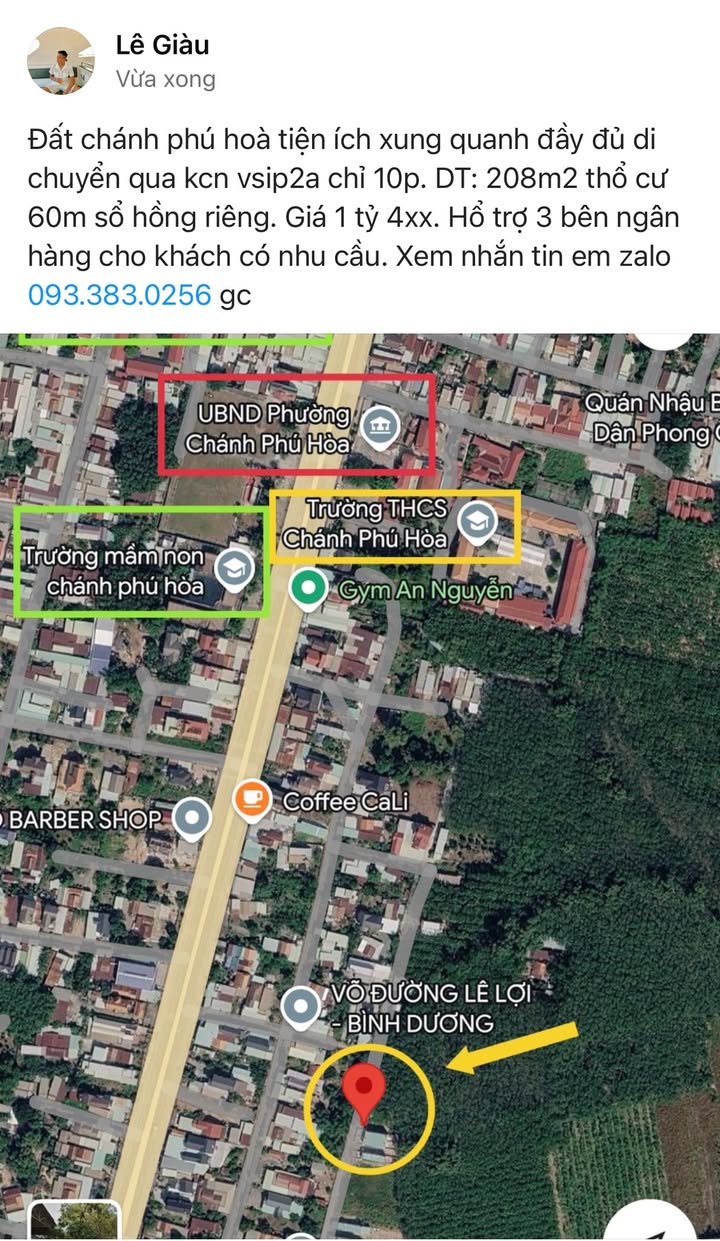 Đất nền Chánh Phú Hòa 208m² giá 1.4 tỷ - Sổ hồng riêng, đầu tư sinh lời!