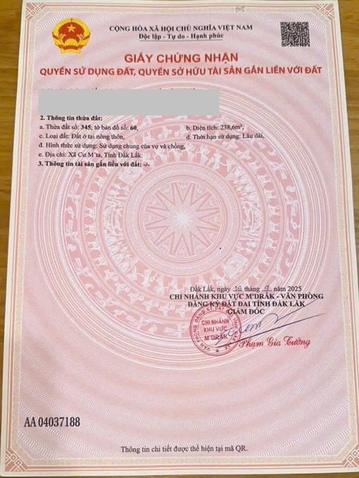 Đất nền xã Cư M'ta 238m² giá 380 triệu - Cơ hội đầu tư lý tưởng!