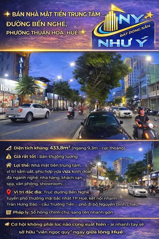 Nhà mặt tiền Bến Nghé, TP Huế 433.8m² - Kinh doanh sầm uất ngay trung tâm!