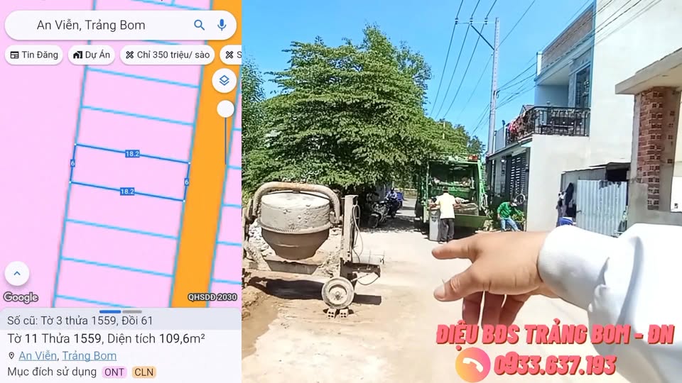 Đất thổ cư An Viễn 109m² giá 1.35 tỷ - Mặt tiền đường nhựa 5m