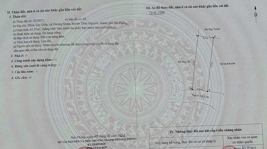 Đất nền Dương Quan, Thủy Nguyên 63,75m² giá 2 tỷ - Vị trí đắc địa, oto vào tận nơi!