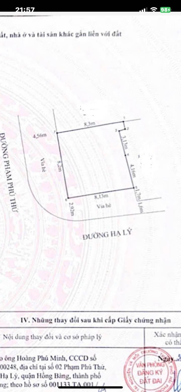 Đất nền Phường Thượng Lý, Quận Hồng Bàng 65,2m² - Lô góc 2 mặt tiền, giá tốt!