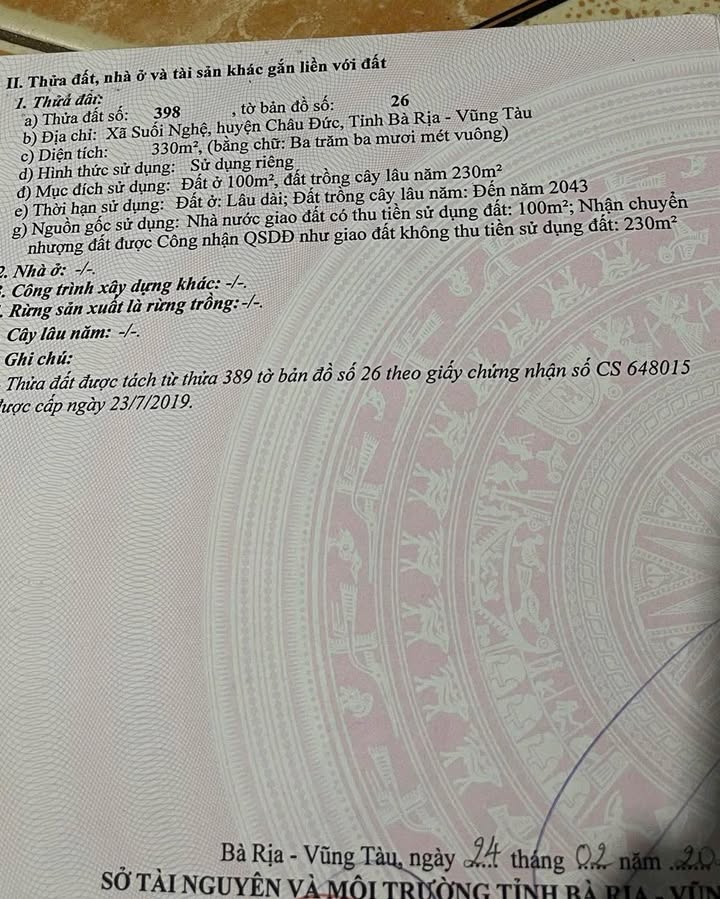 Đất Suối Nghệ, Châu Đức 340m² giá 1 tỷ - Cơ hội đầu tư hấp dẫn!