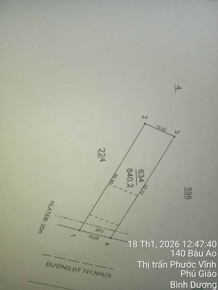 Đất nền Thị trấn Phước Vĩnh, Huyện Phú Giáo 840m² - Cơ hội đầu tư lý tưởng!